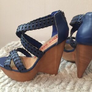 True Religion Blue Wedge Sandals